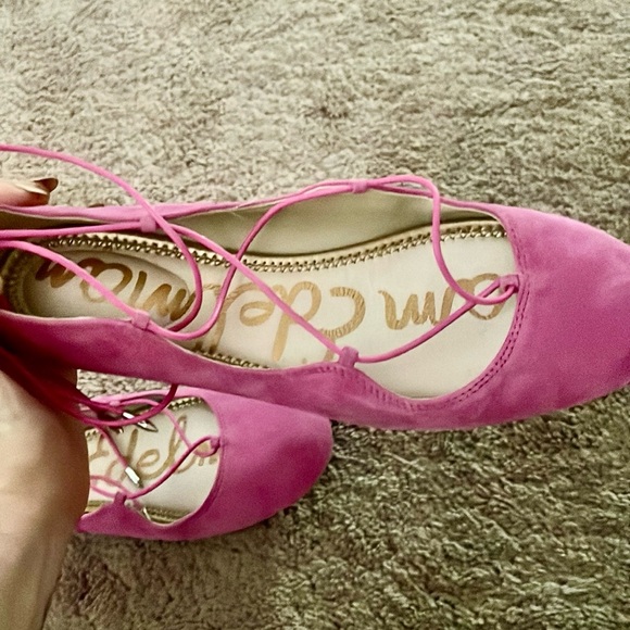 SAM EDELMAN PINK LACE UP SWEADE SHOES SIZE 8 - Picture 9 of 14